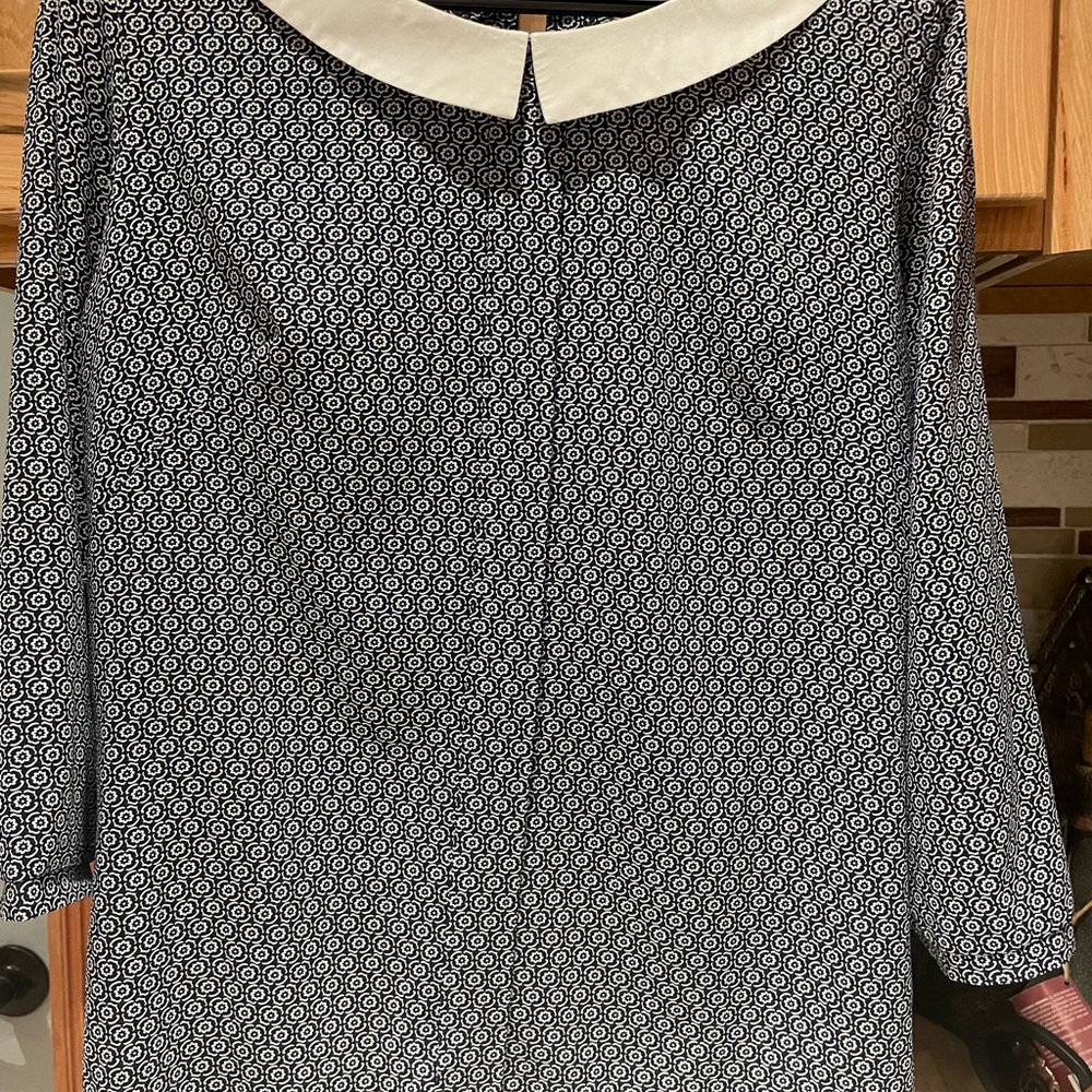 Black and White Patterned Dress with Collar